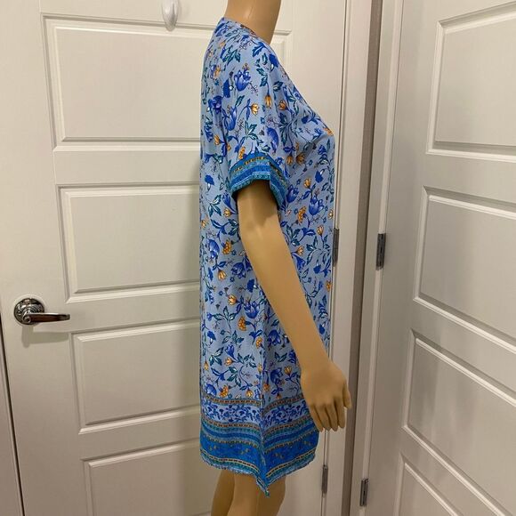 Women's Button Down Floral Dress. Blue. Small. Lightweight. Comfy. ResortWear. - Picture 8 of 15